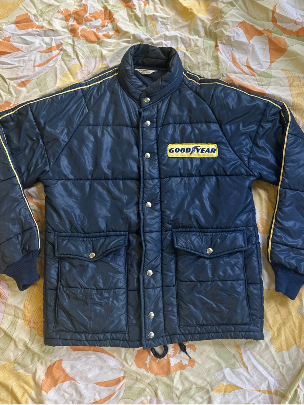Vintage Goodyear Patch Racing Jacket Mens Size Blue Full Zip Puffer Insulated M?